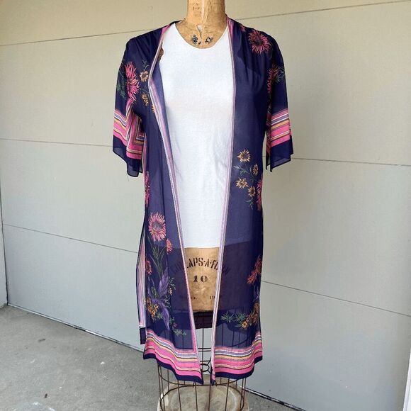 Vintage 70s Floral Kimono, Sheer, Retro Boho Style, Hippie Boho Iris S/M - Picture 8 of 10